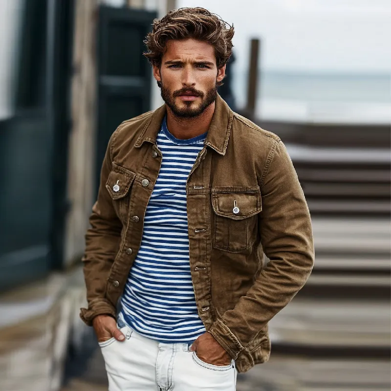 Men's Vintage Washed Lapel Multi Pocket Cargo Jacket 81178138Y sold by Manly product image thumbnail 3