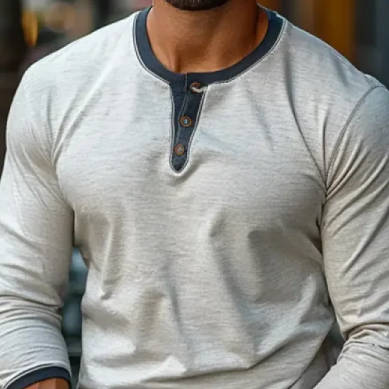 Men's Casual Colorblock Henley Collar Long-Sleeved T-Shirt 98182463Y sold by Manly product image thumbnail 2