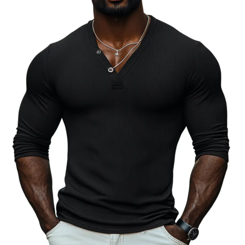 Men's Casual Cotton Blend Sripe V-Neck Slim Fit Long Sleeve T-Shirt 45565456M sold by Manly