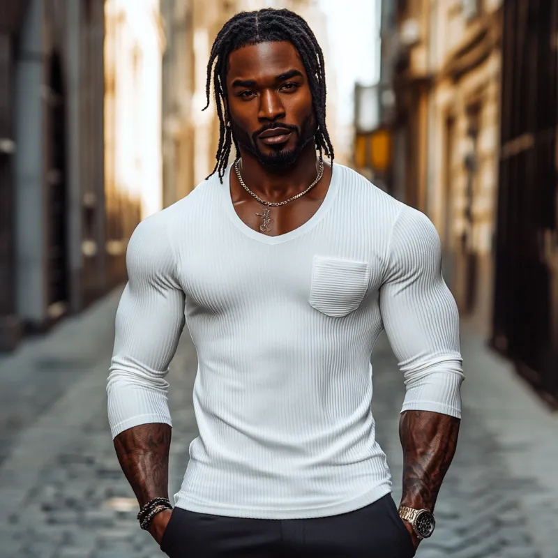 Men's Casual Cotton Blended V Neck Slim Fit Long Sleeve T-Shirt 76347821M sold by Manly product image thumbnail 3