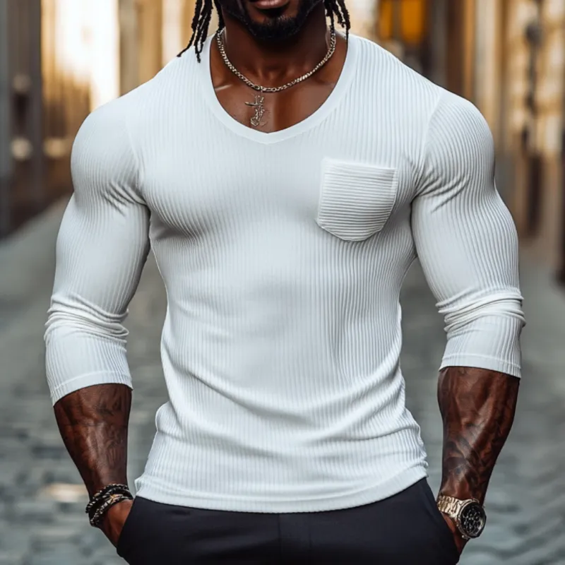 Men's Casual Cotton Blended V Neck Slim Fit Long Sleeve T-Shirt 76347821M sold by Manly product image thumbnail 2