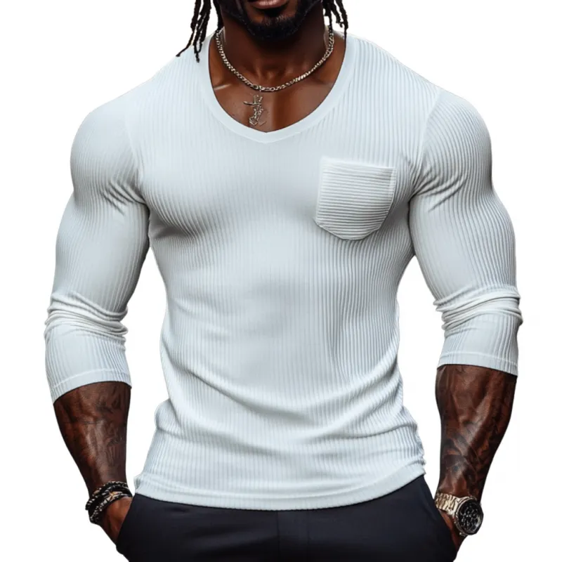 Men's Casual Cotton Blended V Neck Slim Fit Long Sleeve T-Shirt 76347821M sold by Manly