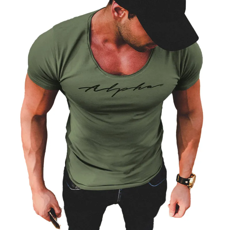 Men's Letter Printed Round Neck Short Sleeve T-Shirt 04589575X sold by Manly
