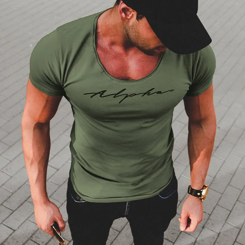 Men's Letter Printed Round Neck Short Sleeve T-Shirt 04589575X sold by Manly product image thumbnail 2