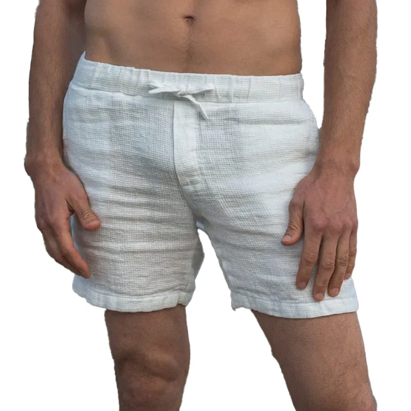 Men's Solid Color Cotton and Linen Elastic Shorts 15516110X sold by Manly
