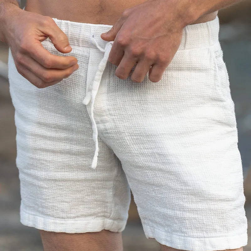 Men's Solid Color Cotton and Linen Elastic Shorts 15516110X sold by Manly product image thumbnail 3