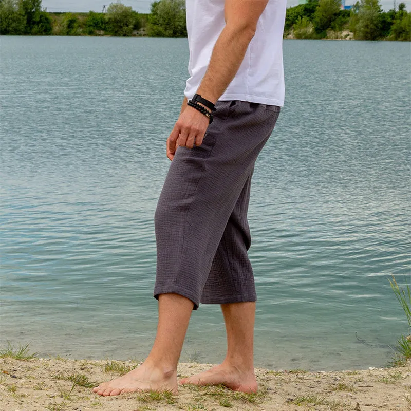 Men's Solid Color Cotton and Linen Elastic Shorts 85741056X sold by Manly product image thumbnail 3