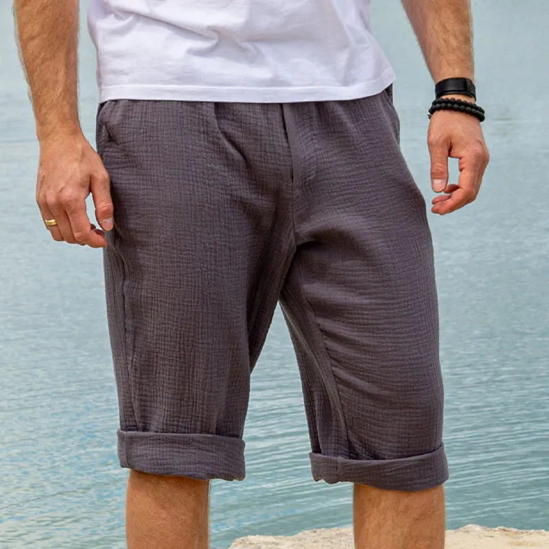 Men's Solid Color Cotton and Linen Elastic Shorts 85741056X sold by Manly product image thumbnail 2