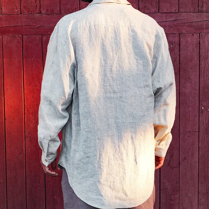 Men's Solid Color Cotton and Linen Long-sleeved Lapel Shirt 22491288X sold by Manly product image thumbnail 4