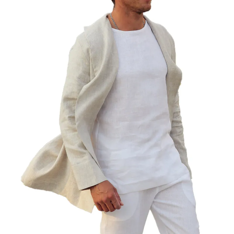 Men's Casual Cotton and Linen Solid Color Cardigan 25714553X sold by Manly