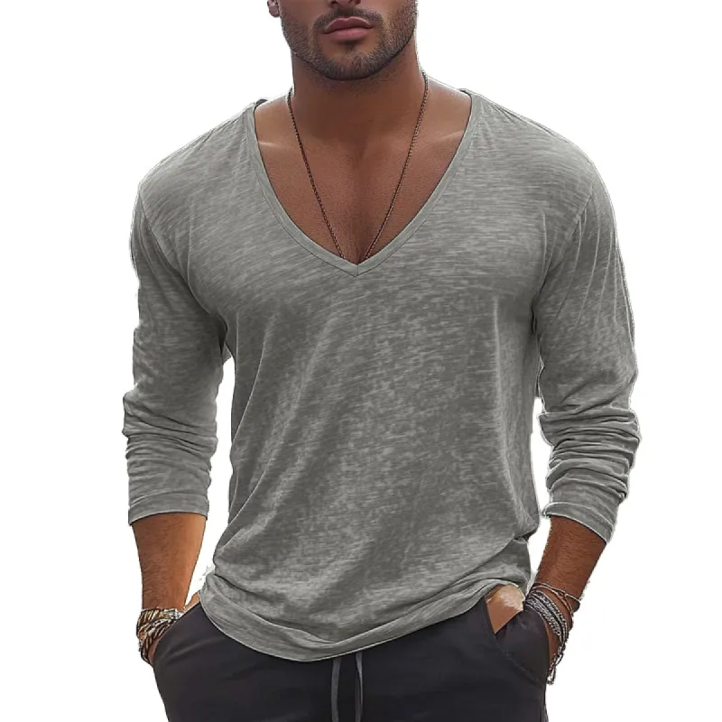 Men's Cotton Blend V-Neck Long Sleeve T-Shirt 23098672X sold by Manly