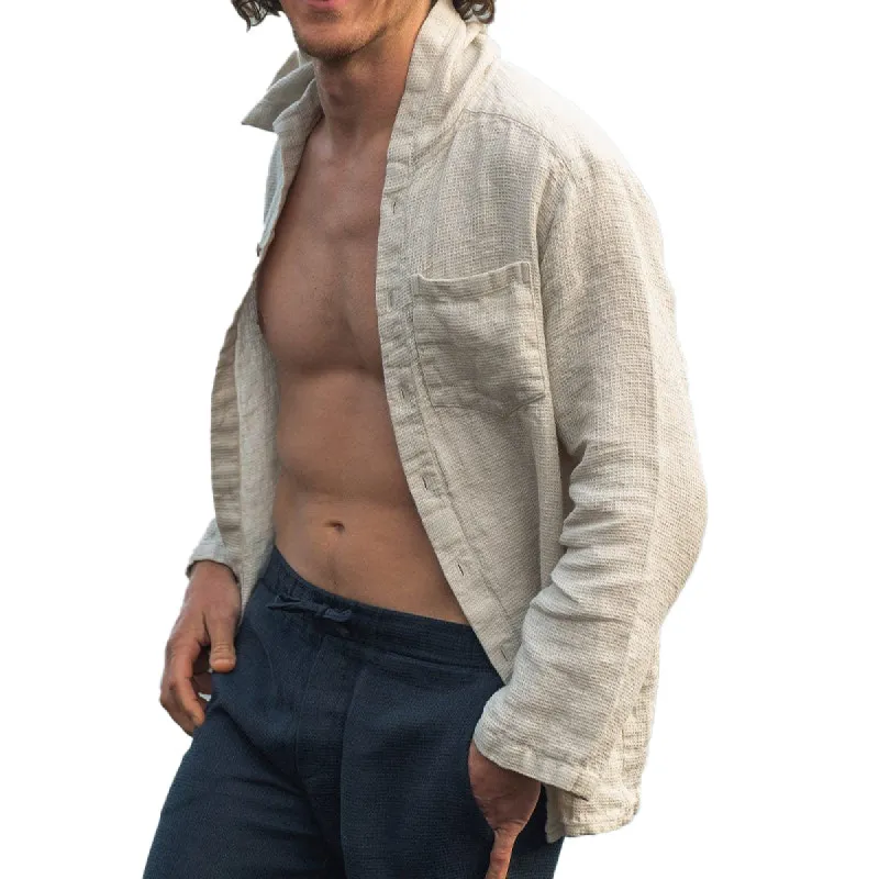 Men's Solid Color Cotton and Linen Single-breasted Hoodie 21516175X sold by Manly