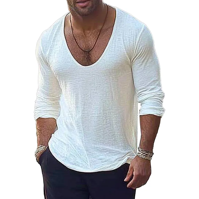 Men's Cotton and Linen Round Neck Long Sleeve T-shirt 35911685X sold by Manly