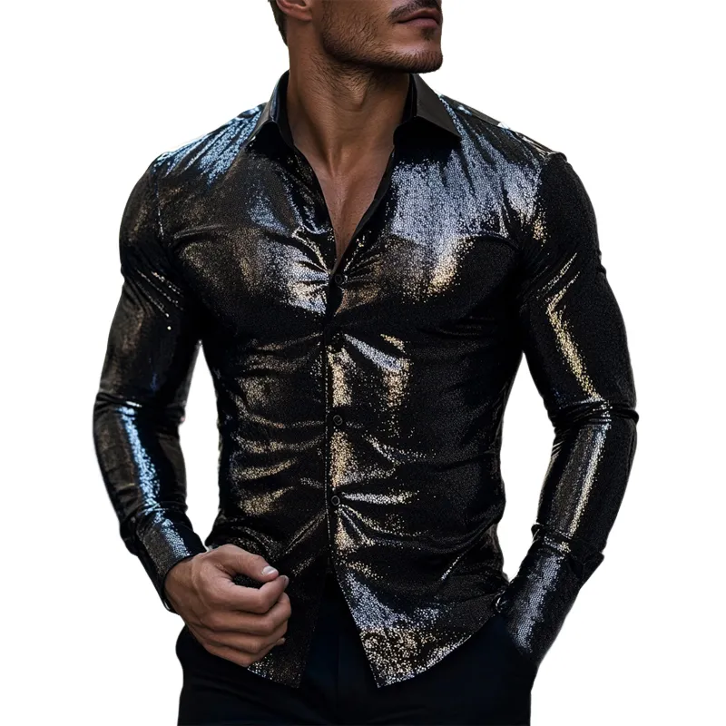 Men's Slim Fit Solid Color Shiny Long Sleeve Shirt 73118682U sold by Manly