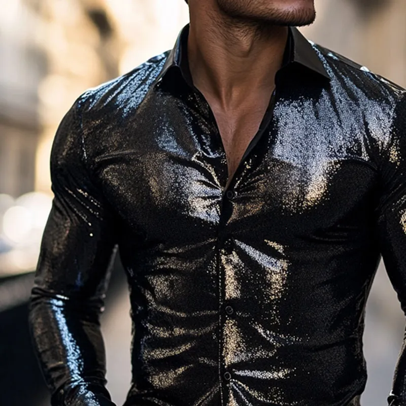 Men's Slim Fit Solid Color Shiny Long Sleeve Shirt 73118682U sold by Manly product image thumbnail 3