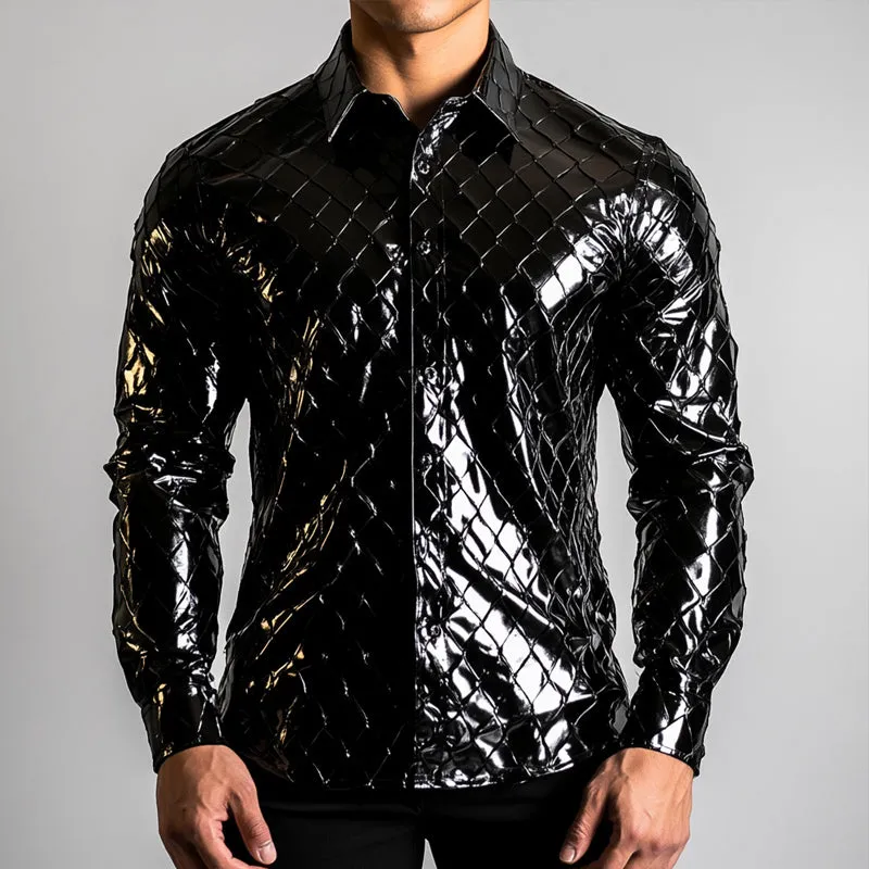 Men's Vintage Slim Fit Solid Plaid Long Sleeve Leather Shirt 64448688U sold by Manly product image thumbnail 2