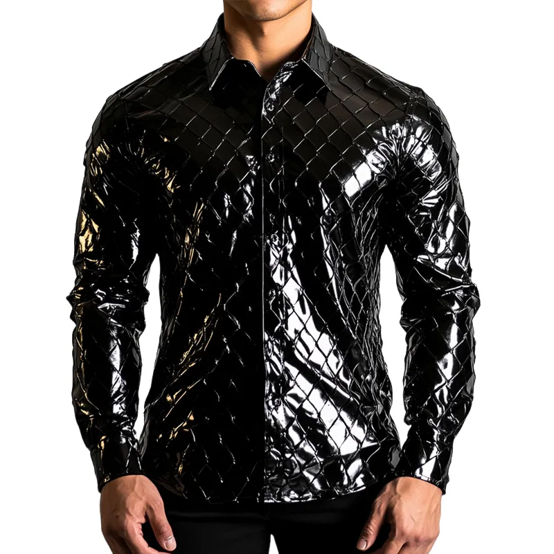 Men's Vintage Slim Fit Solid Plaid Long Sleeve Leather Shirt 64448688U sold by Manly