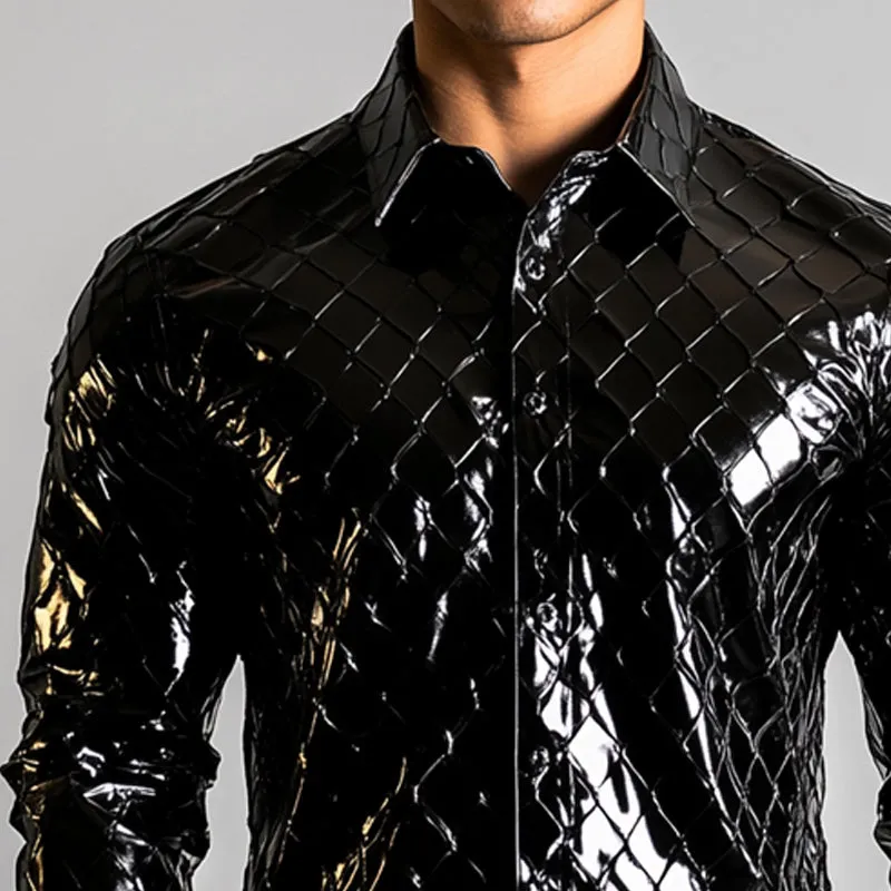 Men's Vintage Slim Fit Solid Plaid Long Sleeve Leather Shirt 64448688U sold by Manly product image thumbnail 3