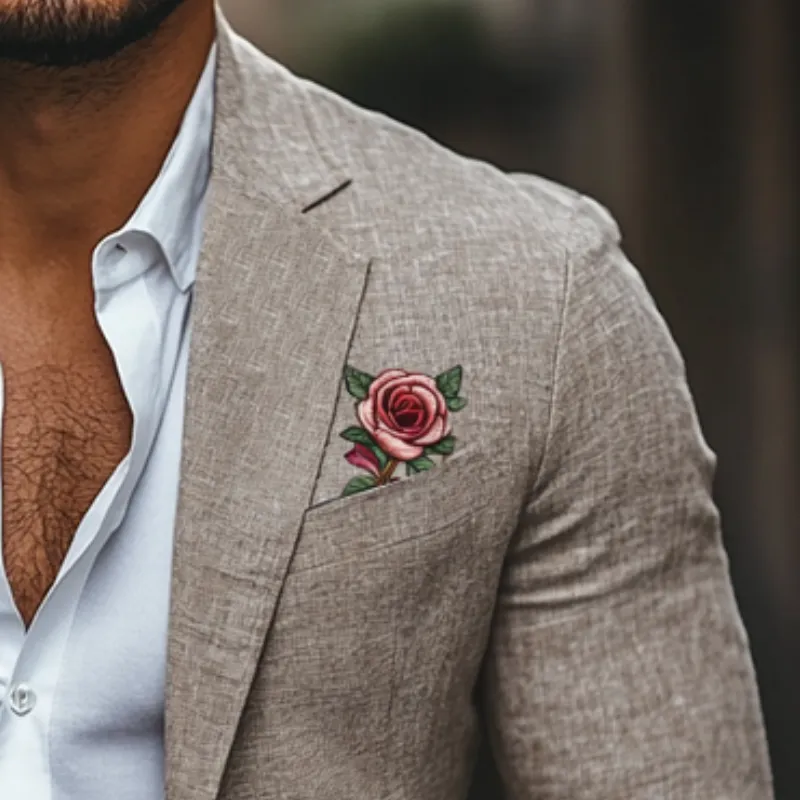 Men's Classic Casual Rose Embroidery Single Breasted Linen Blazer 56397683K sold by Manly product image thumbnail 4