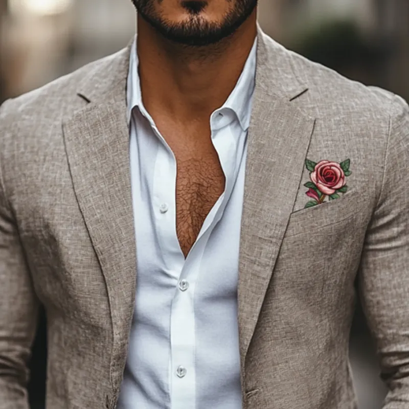Men's Classic Casual Rose Embroidery Single Breasted Linen Blazer 56397683K sold by Manly product image thumbnail 3