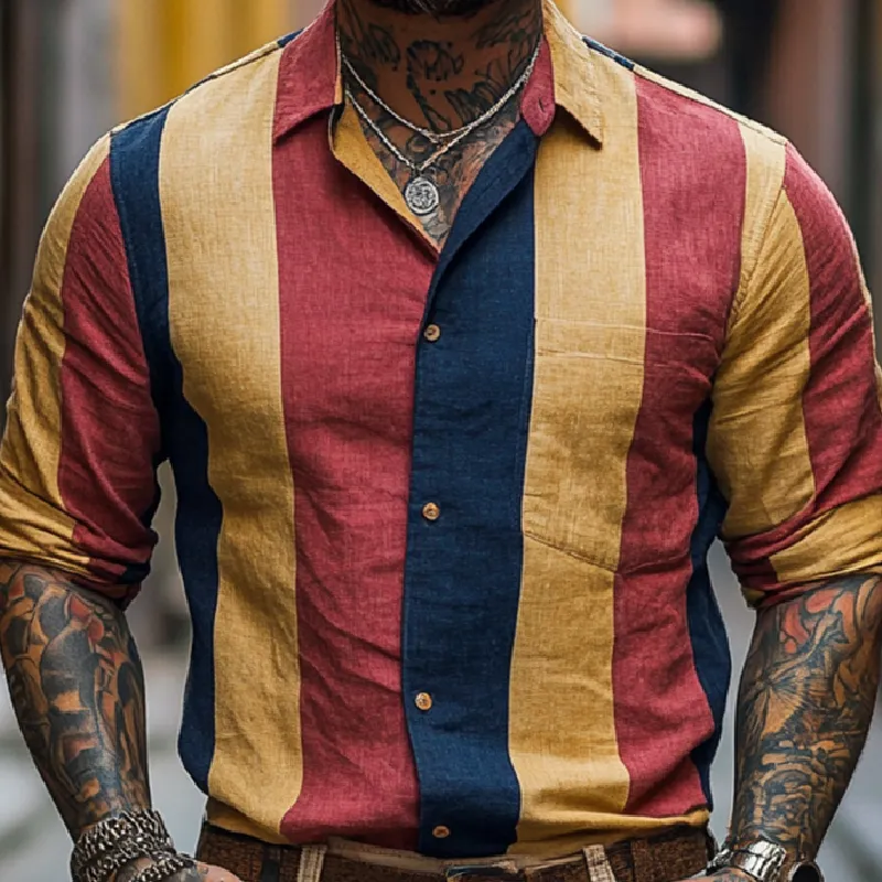 Men's Retro Simple Long Sleeve Lapel Striped Shirt 59906199F sold by Manly product image thumbnail 3