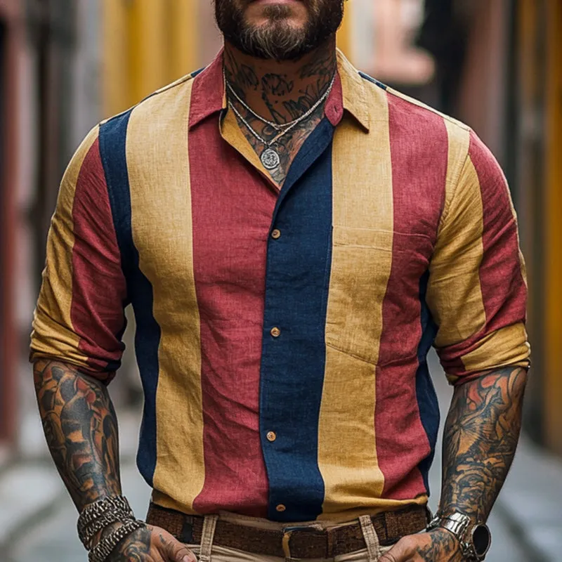 Men's Retro Simple Long Sleeve Lapel Striped Shirt 59906199F sold by Manly product image thumbnail 2