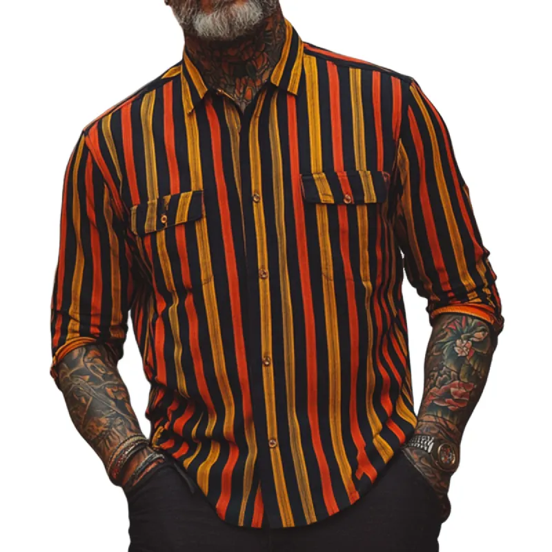 Men's Casual Trendy Long-sleeved Lapel Striped Shirt 11161608F sold by Manly