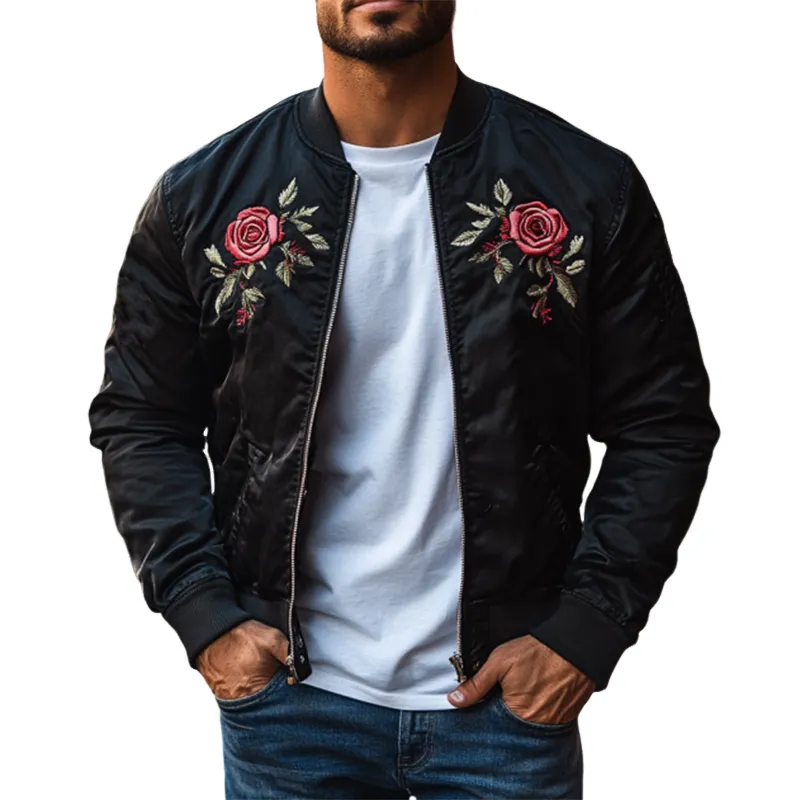 Men's Classic Casual Embroidered Flight Jacket 92247434K sold by Manly