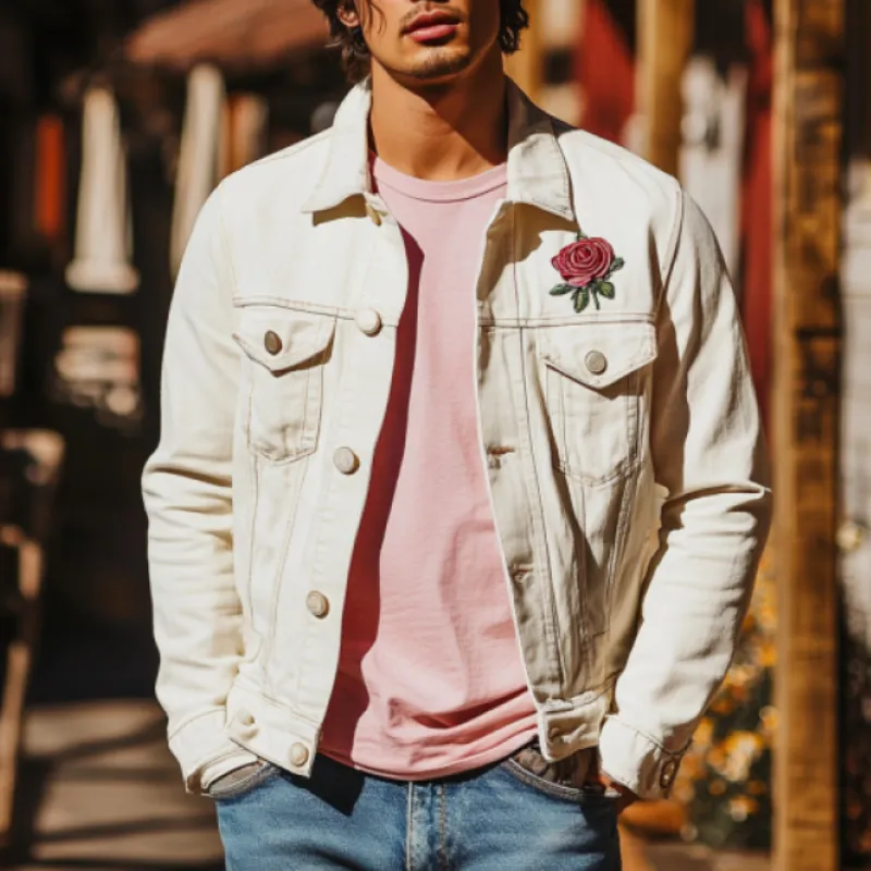 Men's Classic Casual Denim Embroidered Lapel Jacket 17534056K sold by Manly product image thumbnail 2