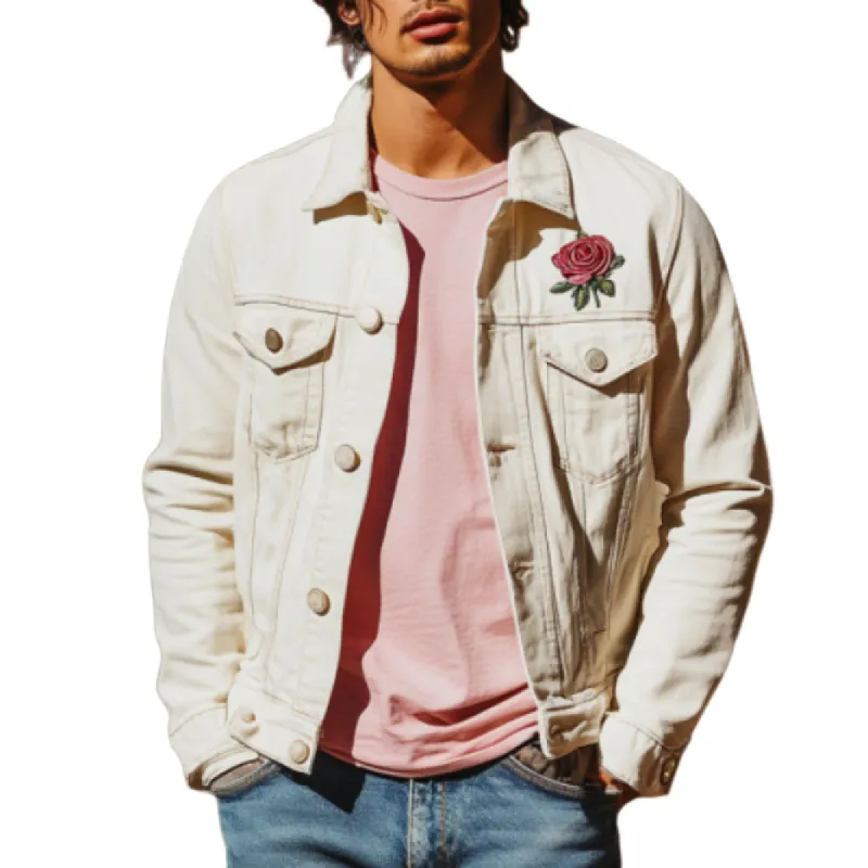 Men's Classic Casual Denim Embroidered Lapel Jacket 17534056K sold by Manly