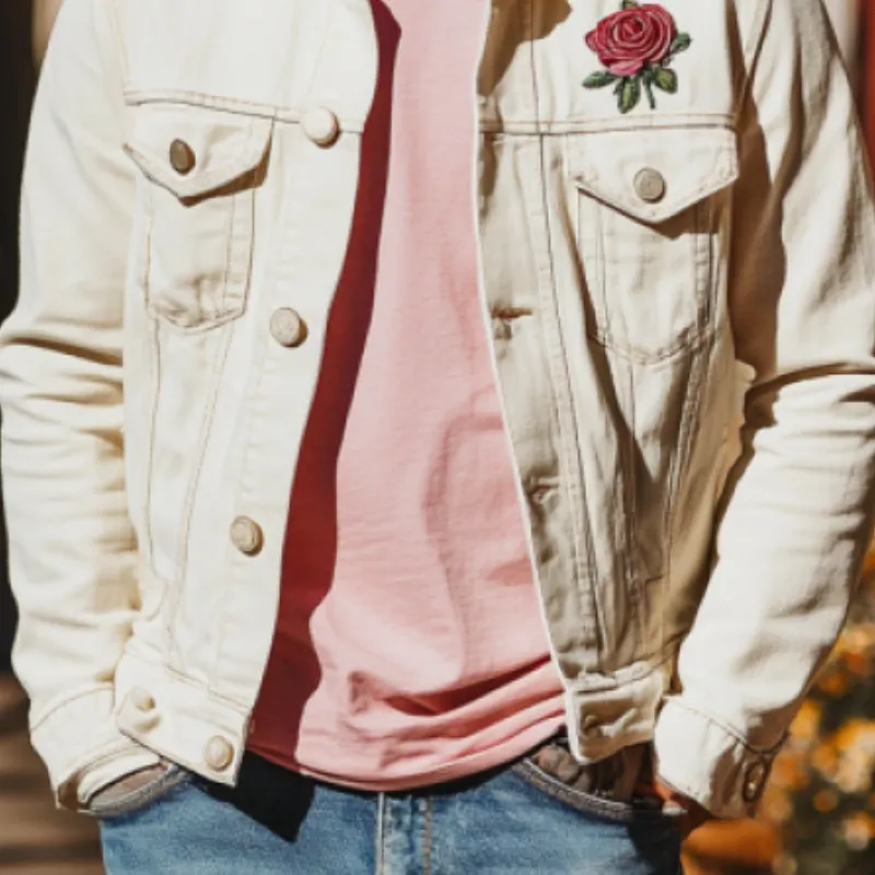 Men's Classic Casual Denim Embroidered Lapel Jacket 17534056K sold by Manly product image thumbnail 4