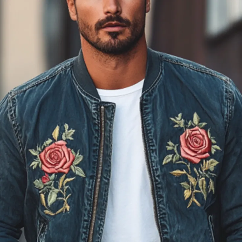 Men's Classic Casual Embroidered Denim Bomber Jacket 80642239K sold by Manly product image thumbnail 3