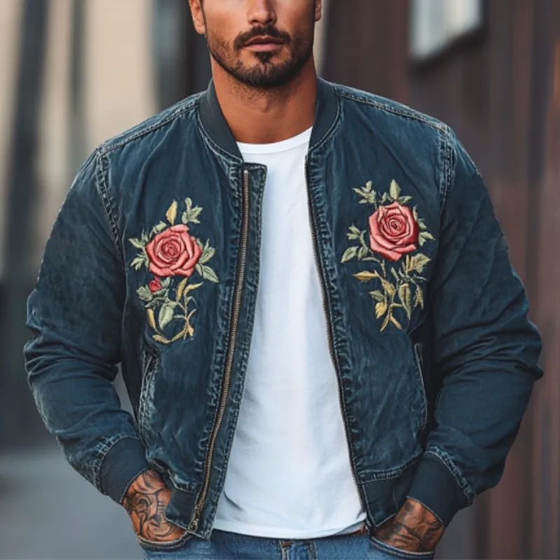 Men's Classic Casual Embroidered Denim Bomber Jacket 80642239K sold by Manly product image thumbnail 2