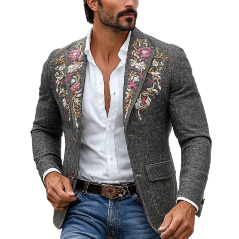 Men's Vintage Classic Slim Fit Rose Embroidered Linen Blazer 58896966K sold by Manly