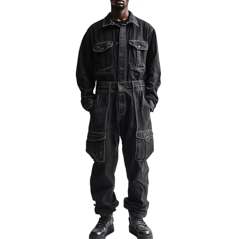 Men's Fashion Denim Long Sleeve Multi-pocket Cargo Jumpsuit 42569909Z sold by Manly