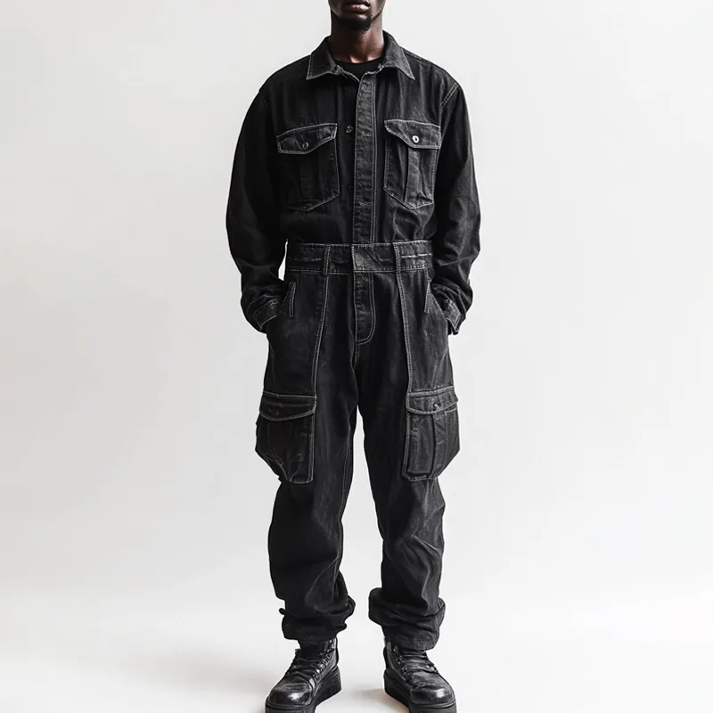 Men's Fashion Denim Long Sleeve Multi-pocket Cargo Jumpsuit 42569909Z sold by Manly product image thumbnail 2