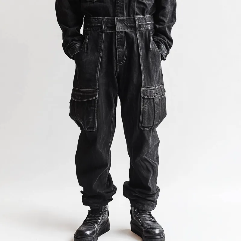 Men's Fashion Denim Long Sleeve Multi-pocket Cargo Jumpsuit 42569909Z sold by Manly product image thumbnail 4