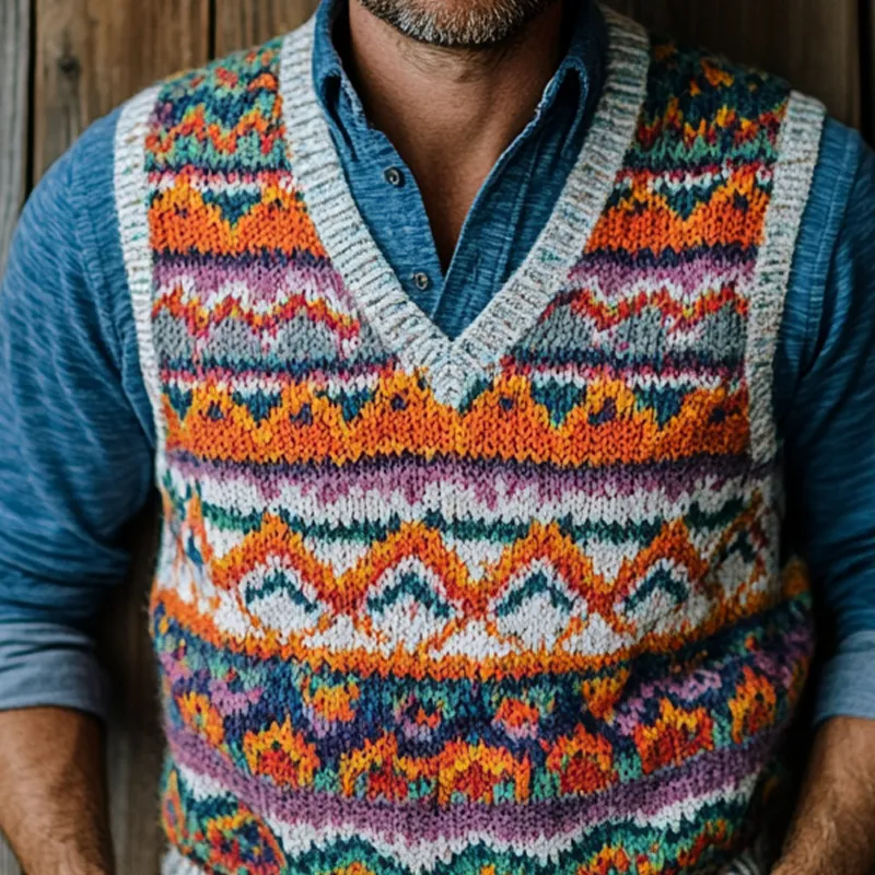 Men's Retro Geometric V-Neck Sleeveless Knit Vest 30698110Z sold by Manly product image thumbnail 3