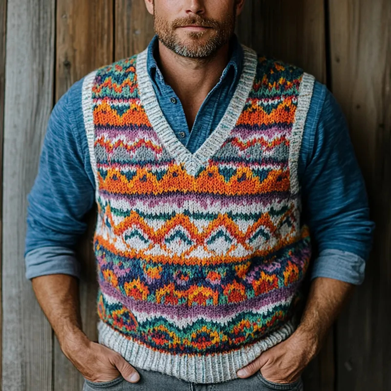 Men's Retro Geometric V-Neck Sleeveless Knit Vest 30698110Z sold by Manly product image thumbnail 2