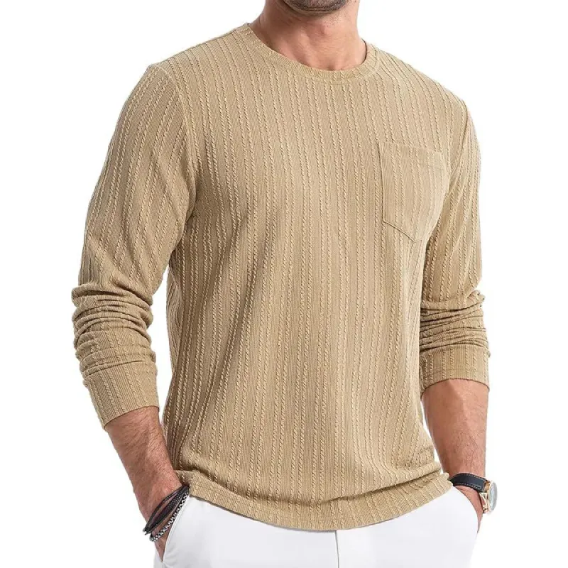 Men's Solid Color Textured Round Neck Long Sleeve T-shirt 64020375Z sold by Manly