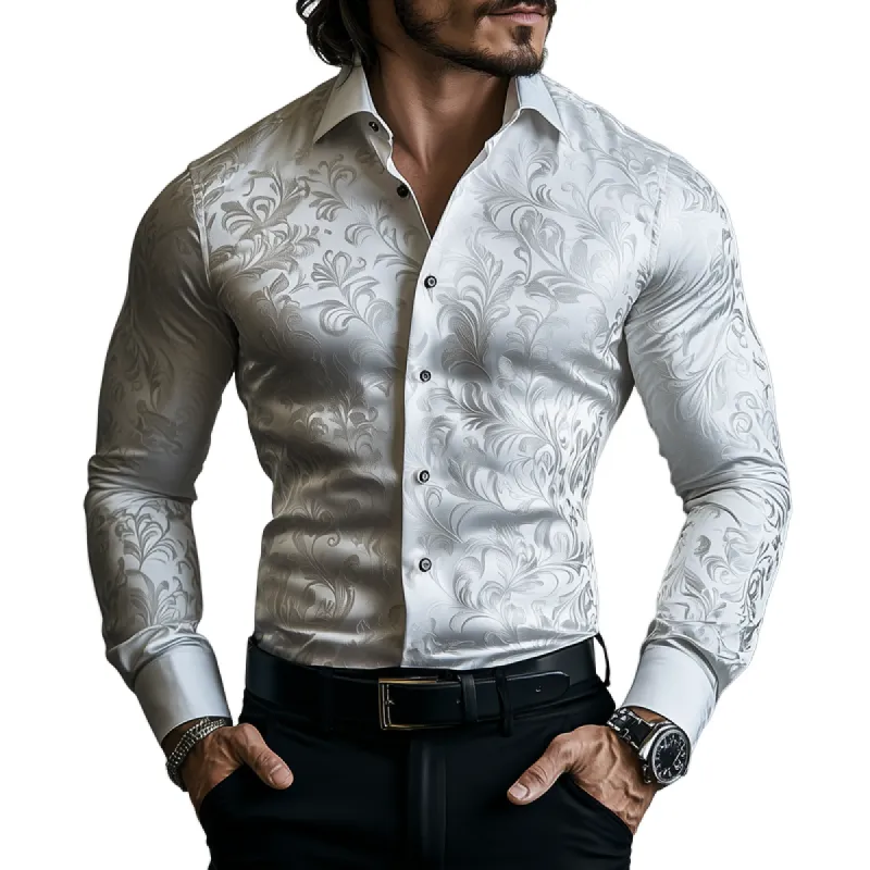 Men's Retro Jacquard Satin Lapel Long Sleeve Shirt 22286294Z sold by Manly