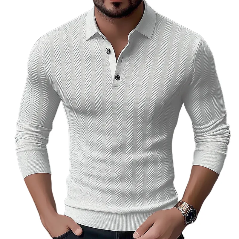 Men's Solid Color Lapel Long Sleeve Casual Polo Shirt 30981542Z sold by Manly