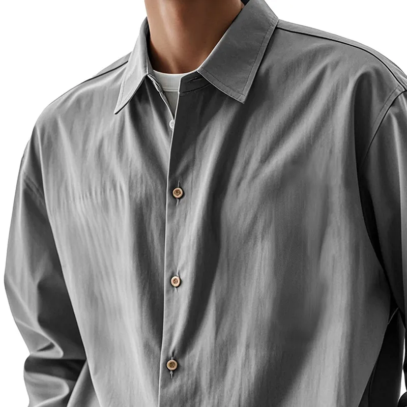 Men's Solid Loose Lapel Long Sleeve Casual Shirt 29880781Z sold by Manly product image thumbnail 2