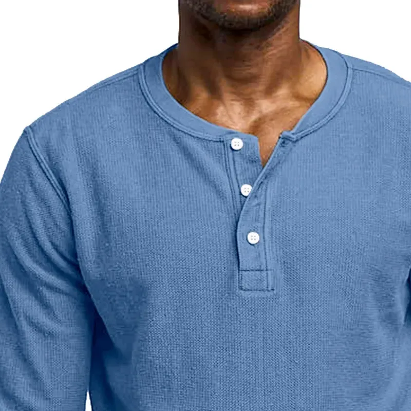 Men's Solid Color Henley Collar Long Sleeve T-shirt 21612889Z sold by Manly product image thumbnail 2