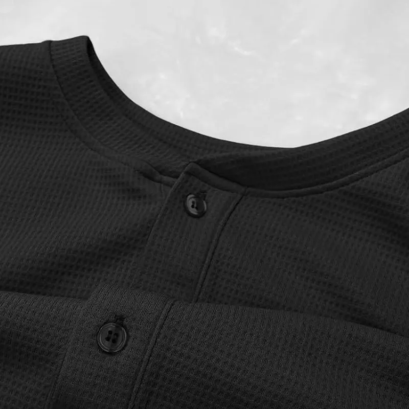 Men's Solid Color Waffle Henley Collar Long Sleeve T-shirt 85946584Z sold by Manly product image thumbnail 3