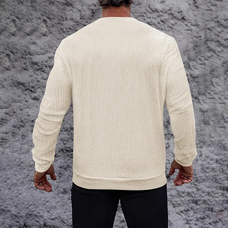 Men's Solid Color Striped Round Neck Long Sleeve T-shirt 61136631Z sold by Manly product image thumbnail 3