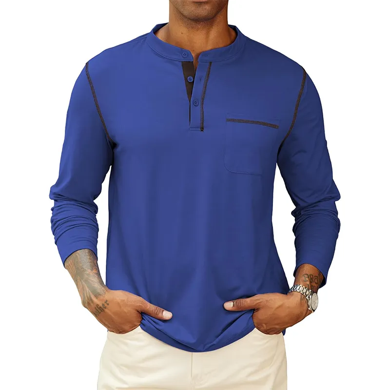 Men's Solid Color Henley Collar Long Sleeve T-shirt 80454549Z sold by Manly
