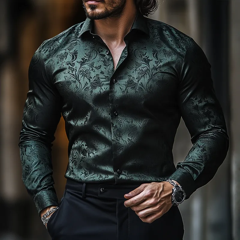 Men's Retro Graphic Print Satin Lapel Long Sleeve Shirt 25062158Z sold by Manly product image thumbnail 2