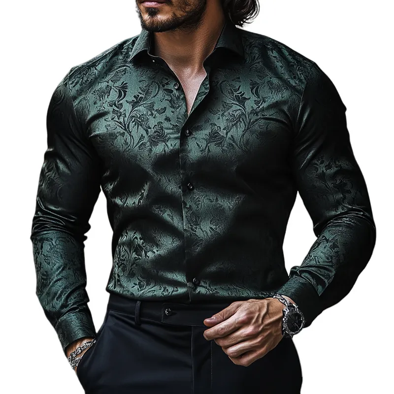 Men's Retro Graphic Print Satin Lapel Long Sleeve Shirt 25062158Z sold by Manly