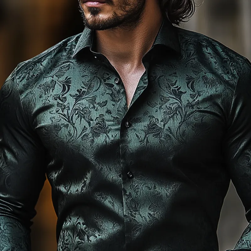 Men's Retro Graphic Print Satin Lapel Long Sleeve Shirt 25062158Z sold by Manly product image thumbnail 3